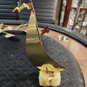 DeMott Brass & Marble Sailboat & Seagull Sculpture